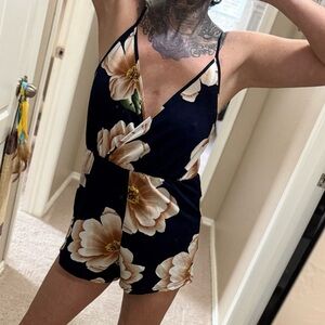 Floral Black Romper